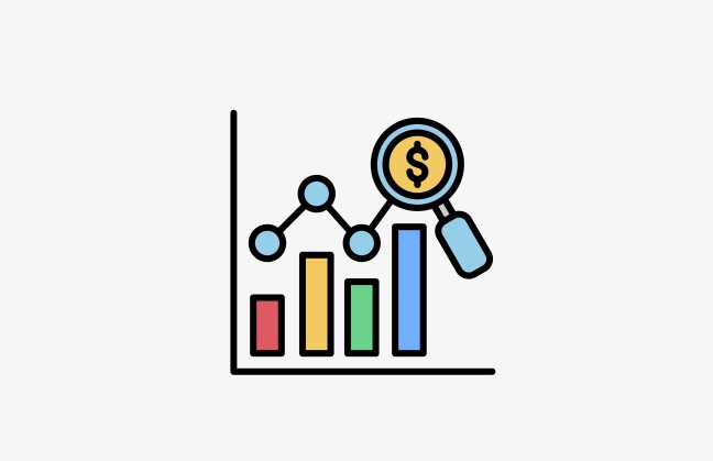 Bar chart and magnifying glass