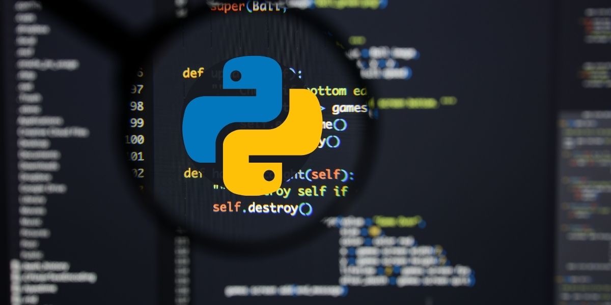 Magnifying glass aimed at the python logo