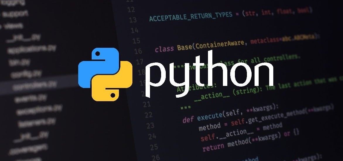 Python logo on background of program code