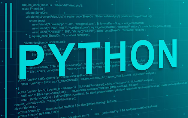 The word python on the background of program code