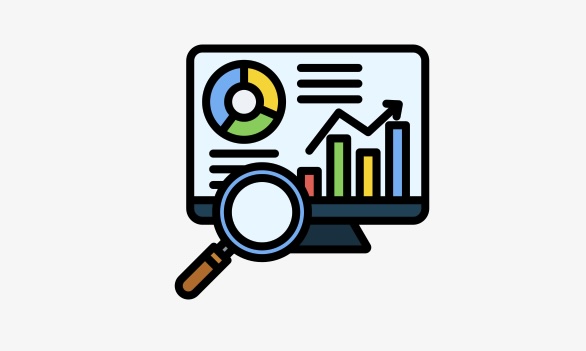 Computer icon with graphs, charts, and a ma