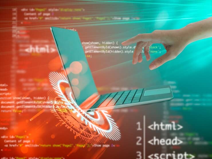 Hand Touching Laptop on BackgroundHand Touching Laptop on Background